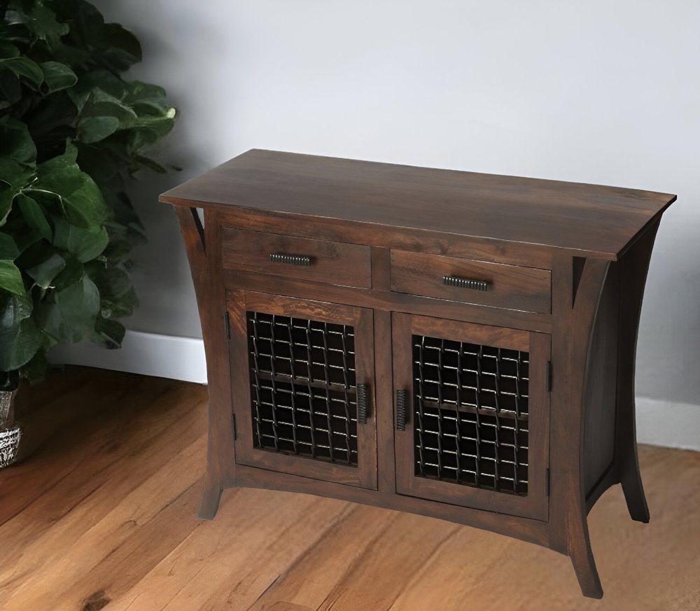 Cómoda estándar de 44" con marco de madera maciza marrón oscuro y dos cajones