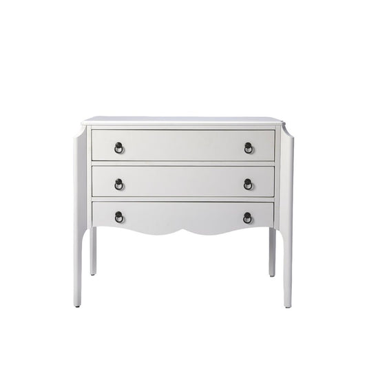 Cómoda estándar de tres cajones de madera maciza y manufacturada blanca de 34"