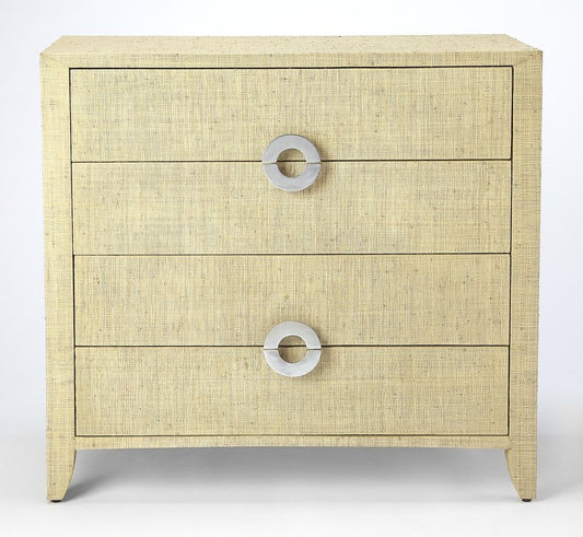 Cómoda de cuatro cajones de madera manufacturada beige de 34"