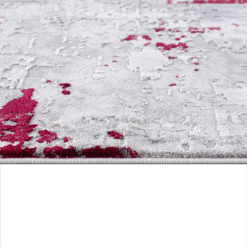 9' X 13' Red and Gray Modern Abstract Area Rug