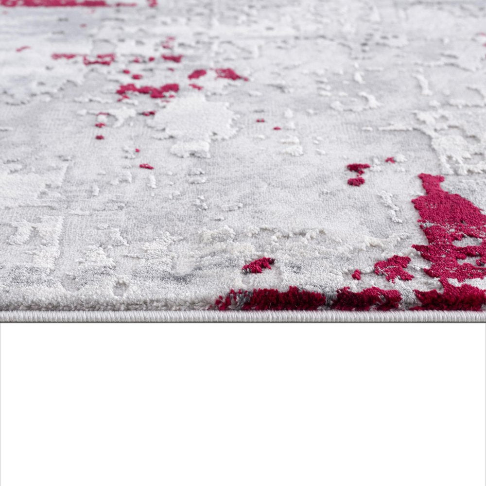 9' X 13' Red and Gray Modern Abstract Area Rug
