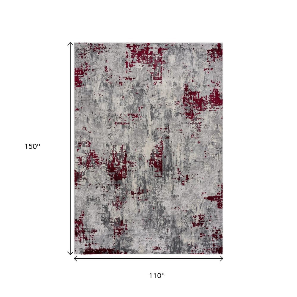 9' X 13' Red and Gray Modern Abstract Area Rug