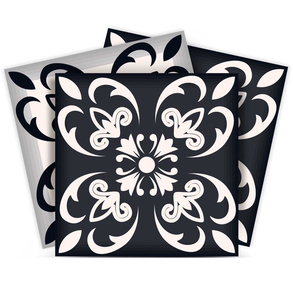 8" X 8" Black And White Quatro Peel And Stick Removable Tiles