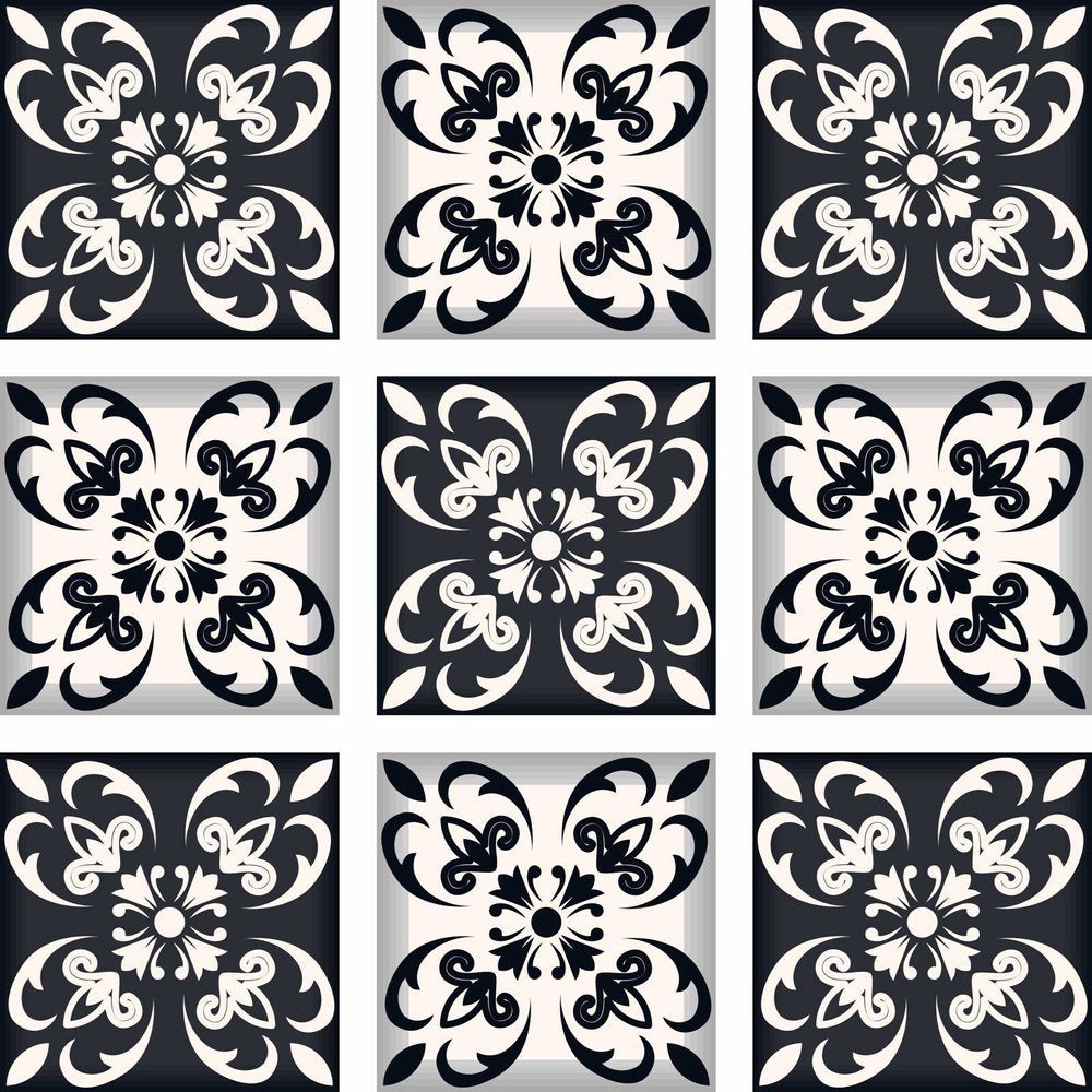 8" X 8" Black And White Quatro Peel And Stick Removable Tiles