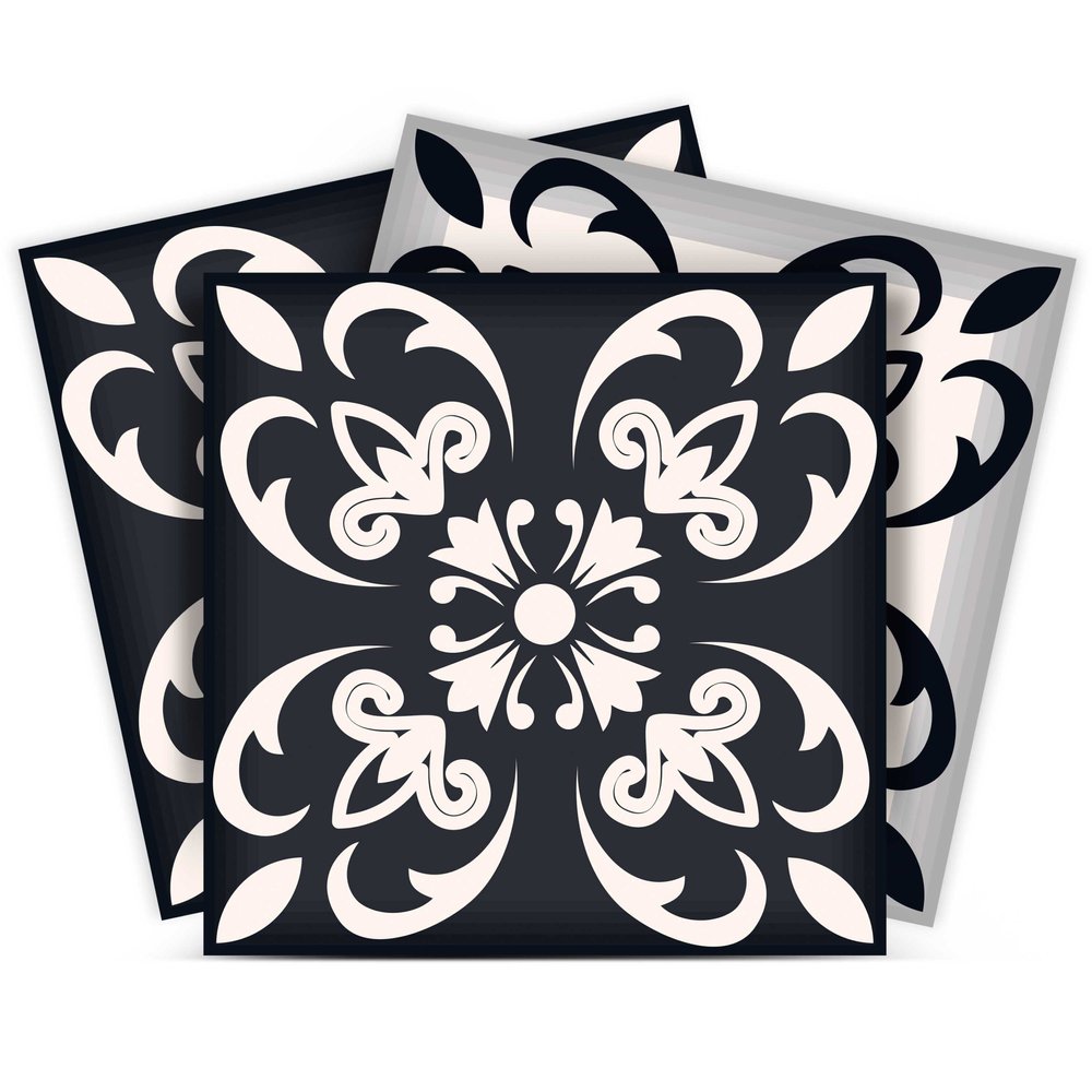 8" X 8" Black And White Quatro Peel And Stick Removable Tiles