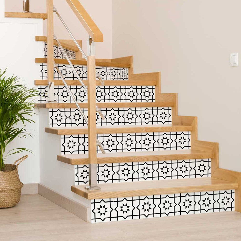6" X 6" White And Black Sun Peel And Stick Removable Tiles