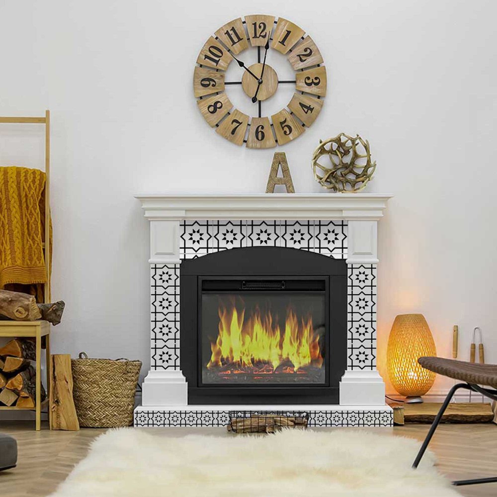 6" X 6" White And Black Sun Peel And Stick Removable Tiles