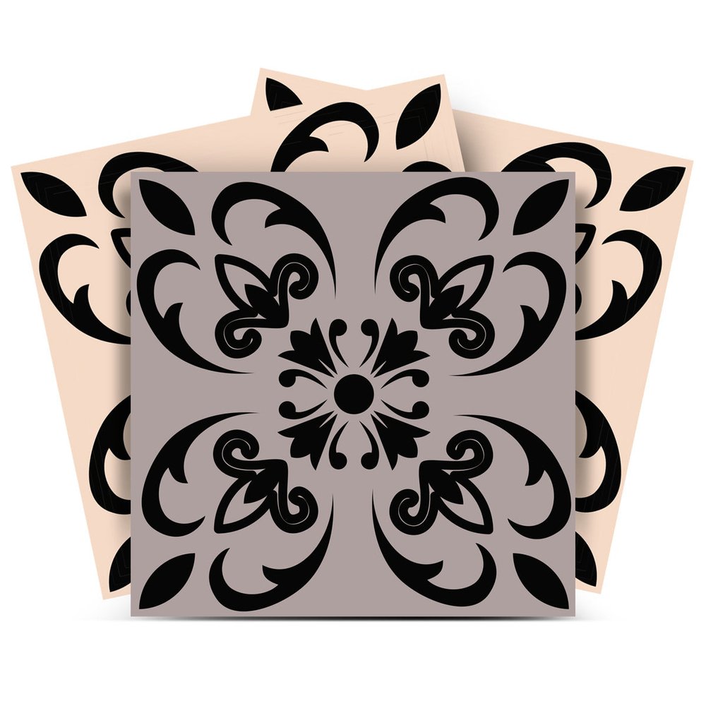 8" X 8" Light Grey And Cream Orchid Peel And Stick Removable Tiles