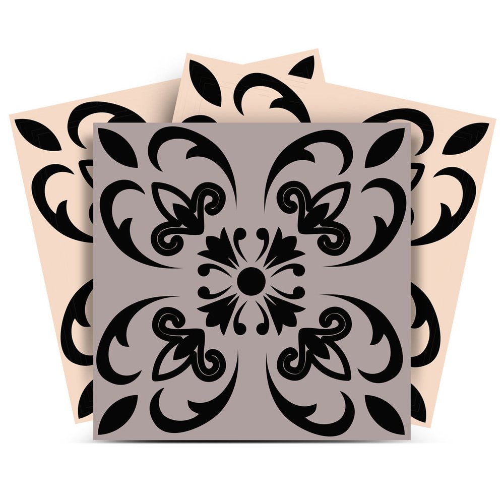 8" X 8" Light Grey And Cream Orchid Peel And Stick Removable Tiles
