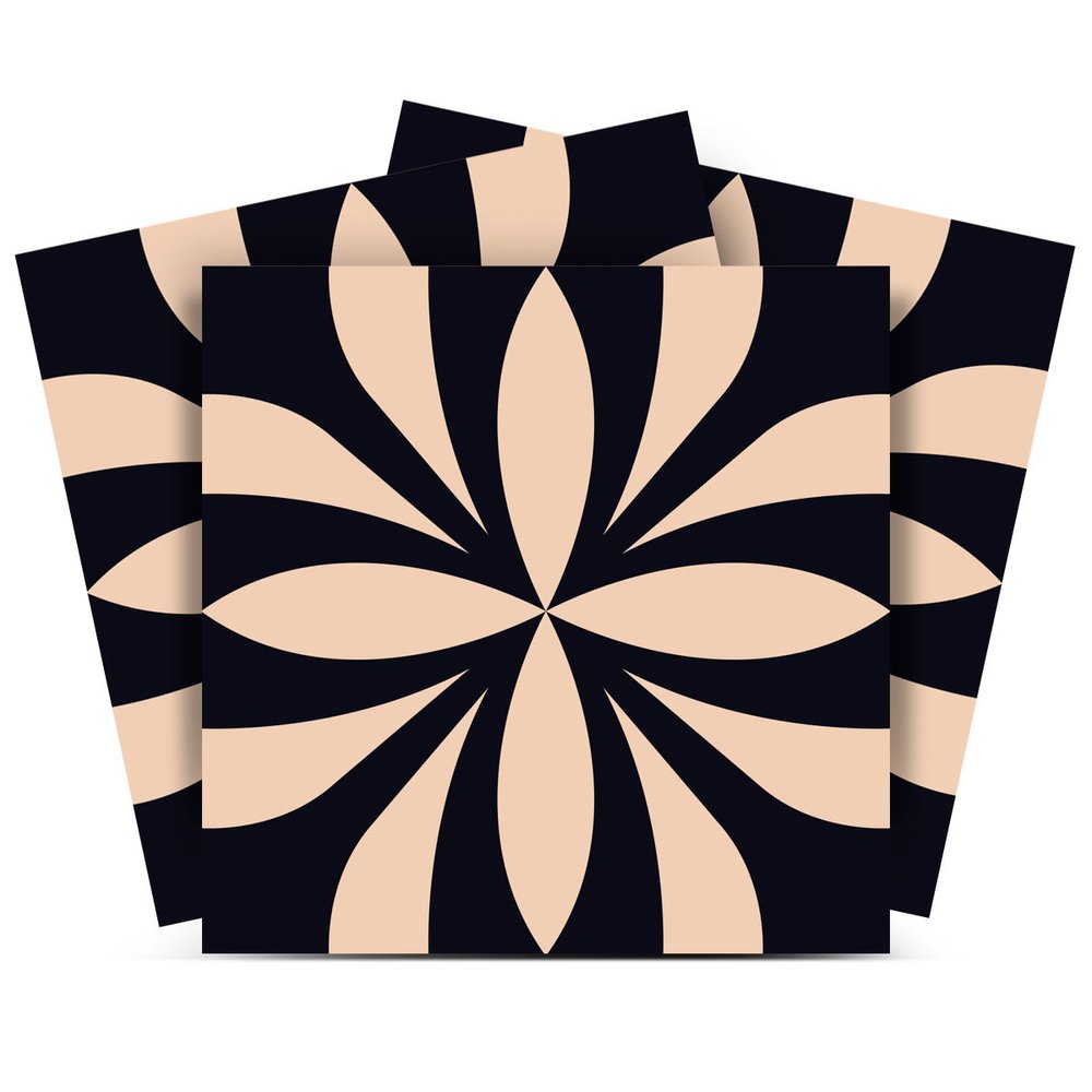 8" X 8" Intertwined Black And Cream Peel And Stick Removable Tiles