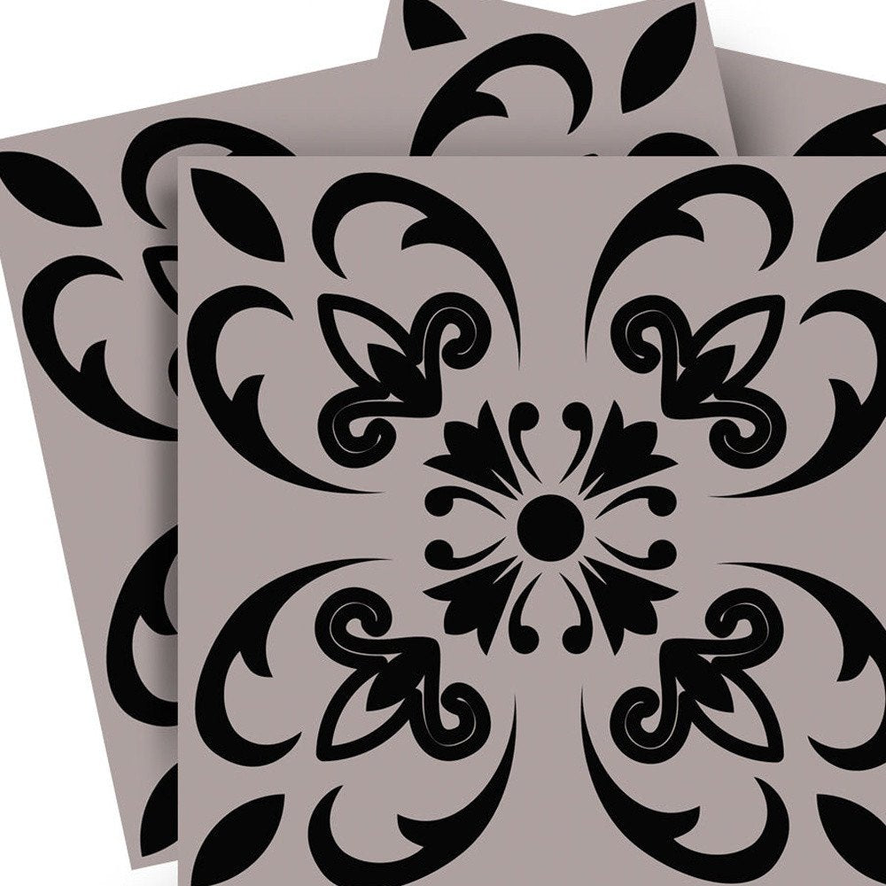 8" X 8" Black And White Orchid Peel And Stick Removable Tiles