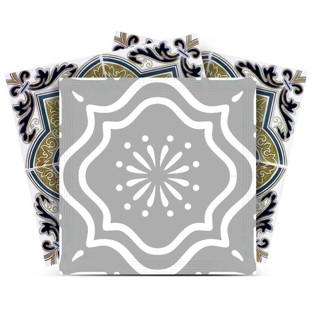 8" X 8" Vintage Sage Medallion Peel And Stick Removable Tiles