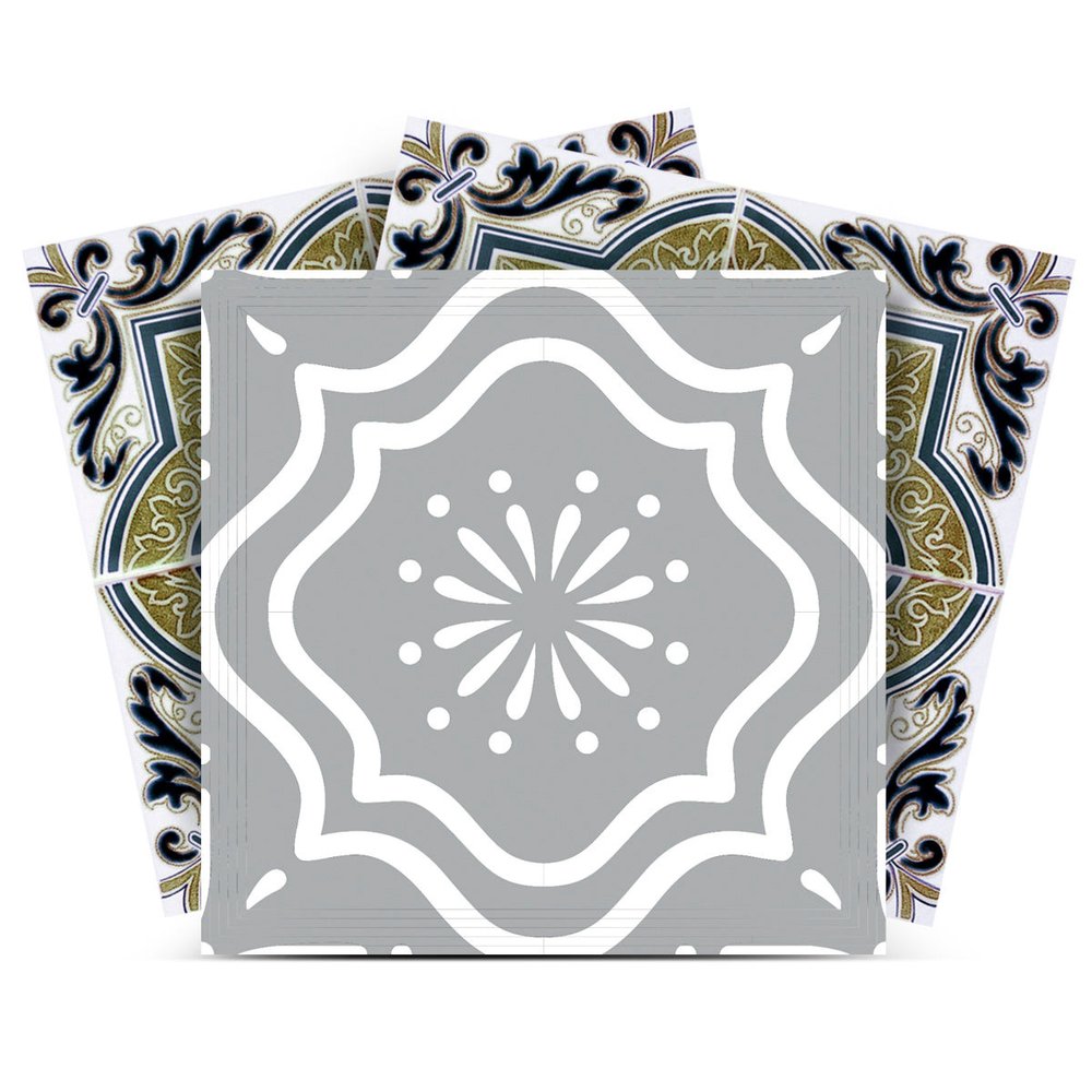 8" X 8" Vintage Sage Medallion Peel And Stick Removable Tiles