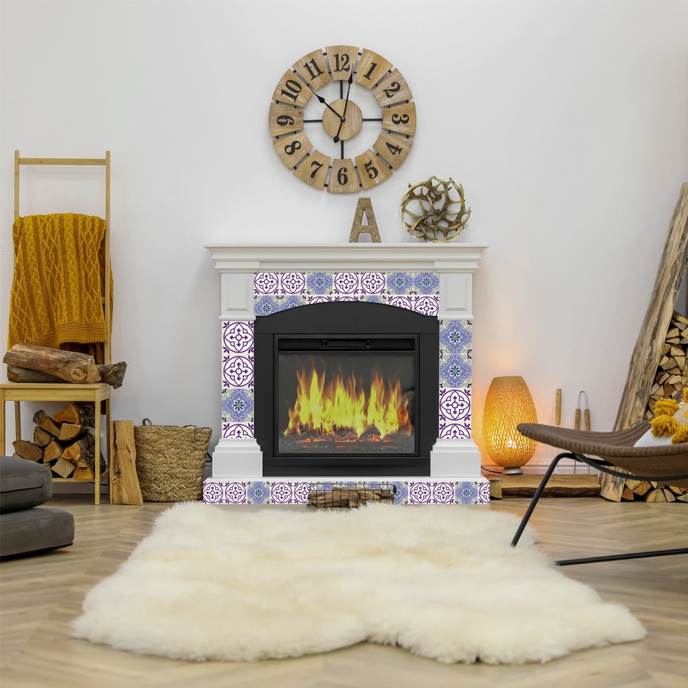 8" X 8" Vintage Purple And Taupe Mosaic Peel And Stick Removable Tiles