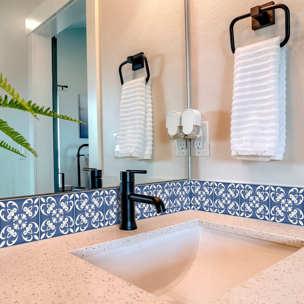8" X 8" Wedgwood Blue And White Peel And Stick Removable Tiles
