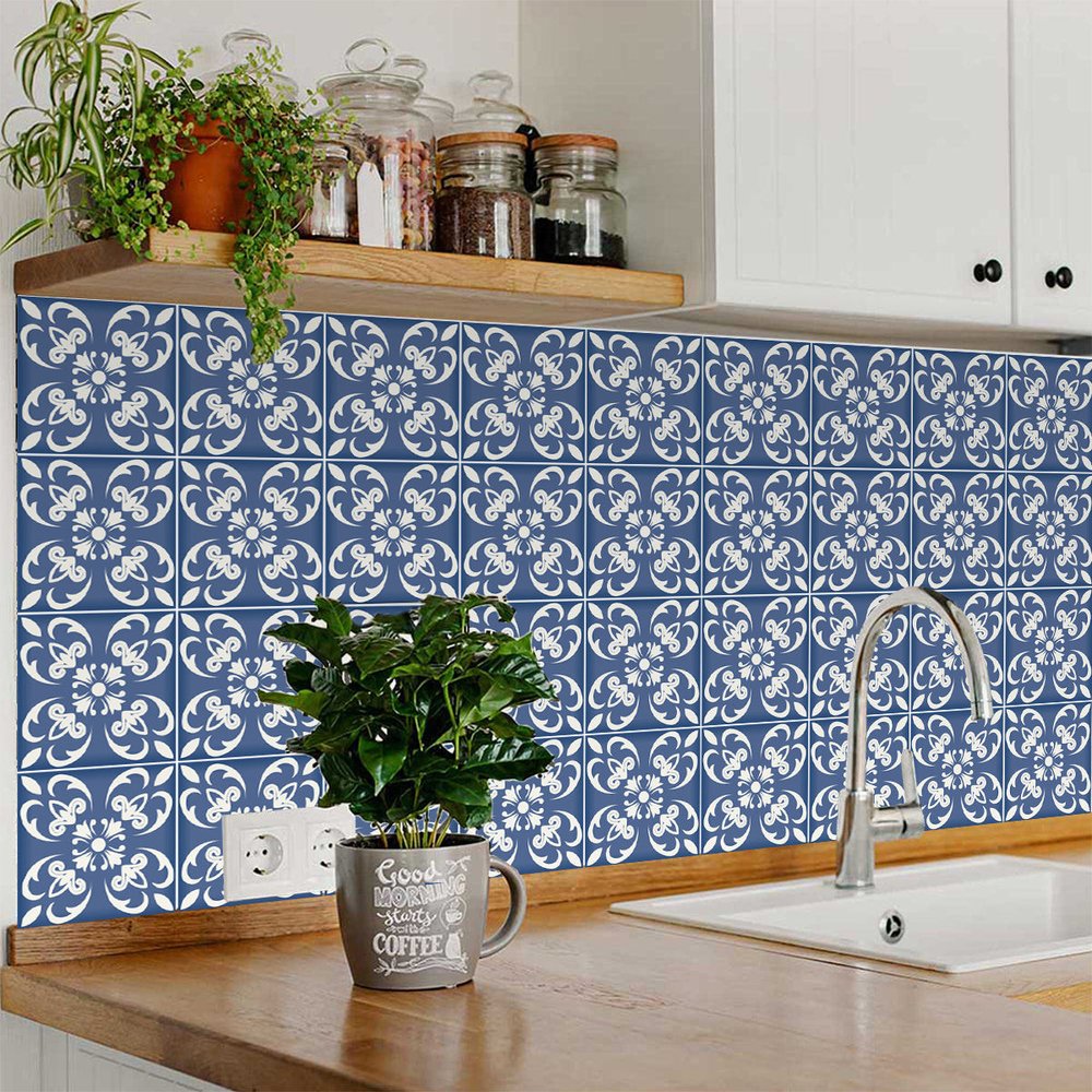 8" X 8" Wedgwood Blue And White Peel And Stick Removable Tiles