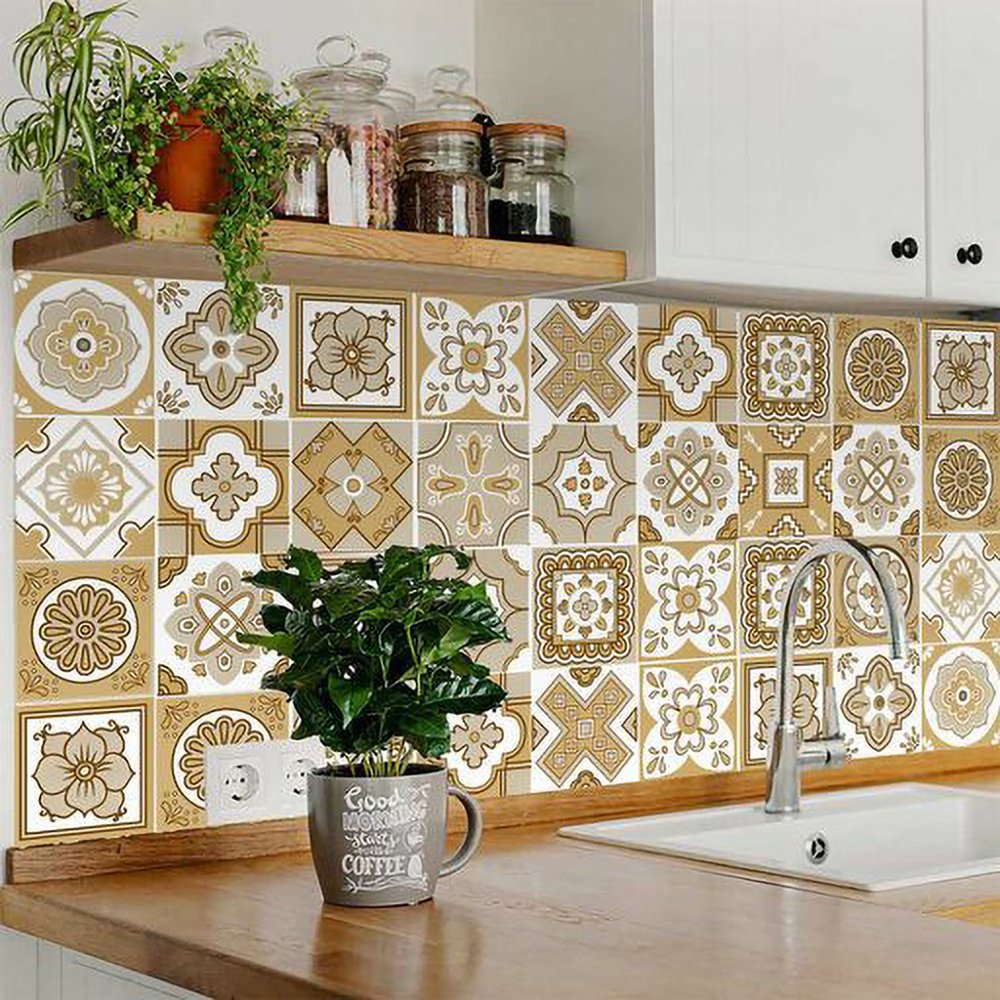 8" X 8" Vintage Brown And White Peel And Stick Removable Tiles