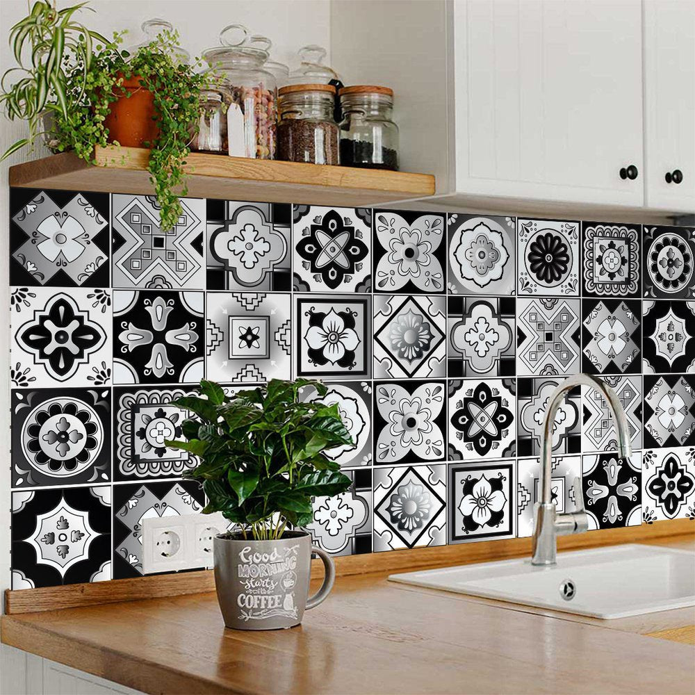8" X 8" Black White And Gray Mosaic Peel And Stick Removable Tiles