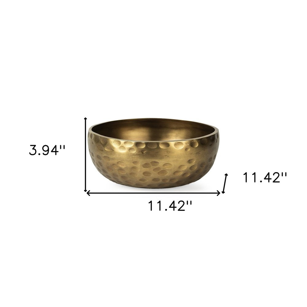 Cuenco redondo artesanal de latón antiguo martillado de 11" para centro de mesa