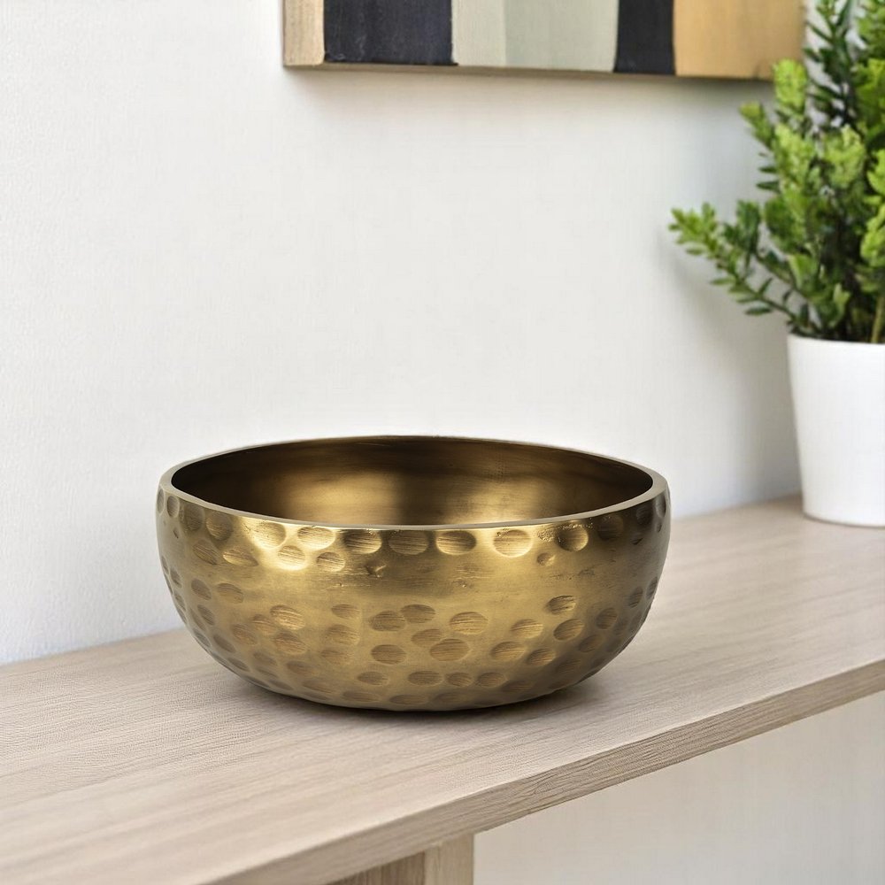 Cuenco redondo artesanal de latón antiguo martillado de 11" para centro de mesa