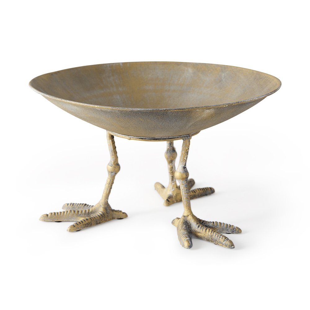 Cuenco redondo de metal dorado de 13" para centro de mesa
