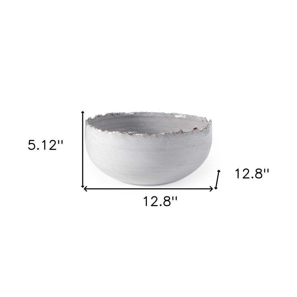 Cuenco redondo de cerámica blanca de 13" con borde rasgado para centro de mesa
