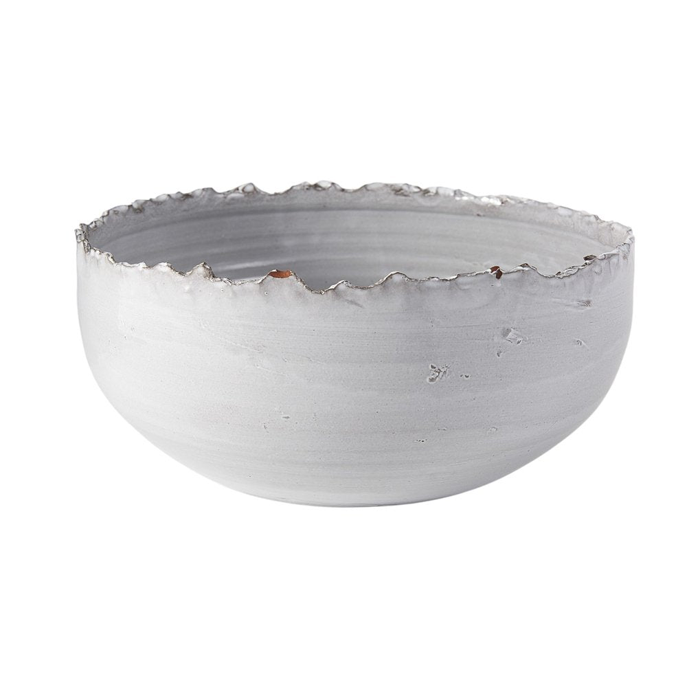 Cuenco redondo de cerámica blanca de 13" con borde rasgado para centro de mesa
