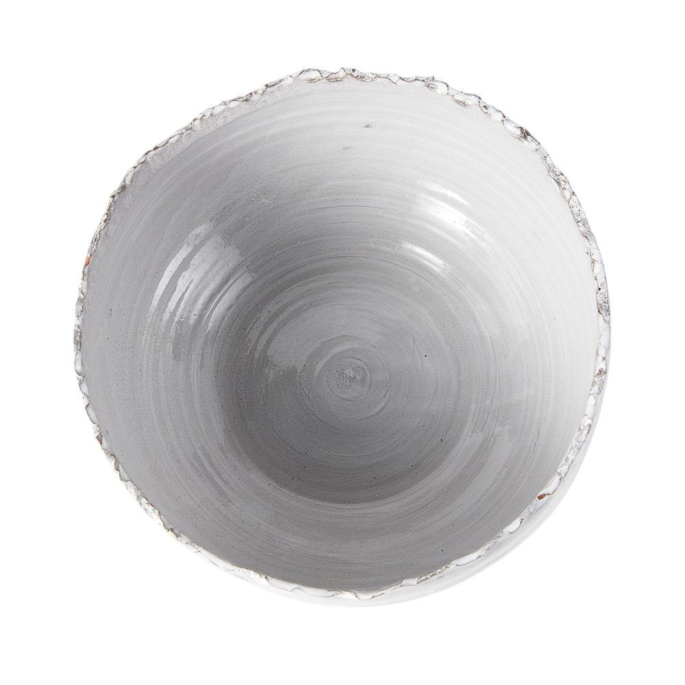 Cuenco redondo de cerámica blanca de 13" con borde rasgado para centro de mesa