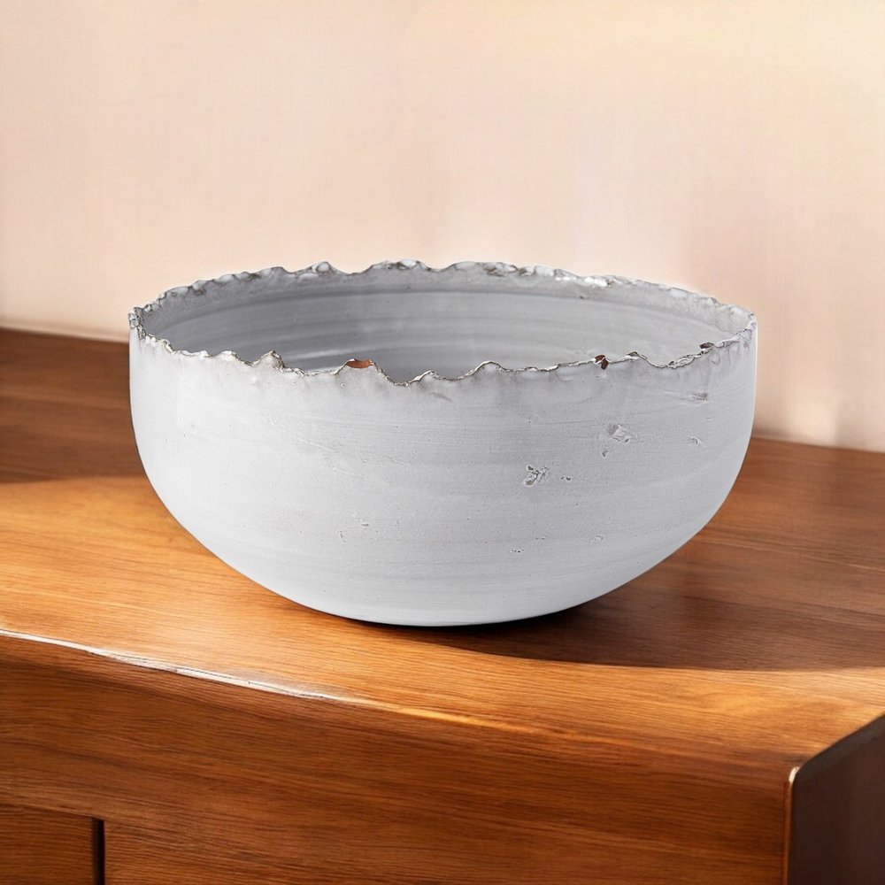 Cuenco redondo de cerámica blanca de 13" con borde rasgado para centro de mesa
