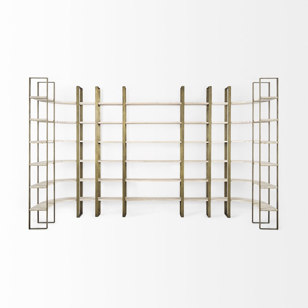 Natural Iron and Solid Wood Six Tier Bookcase