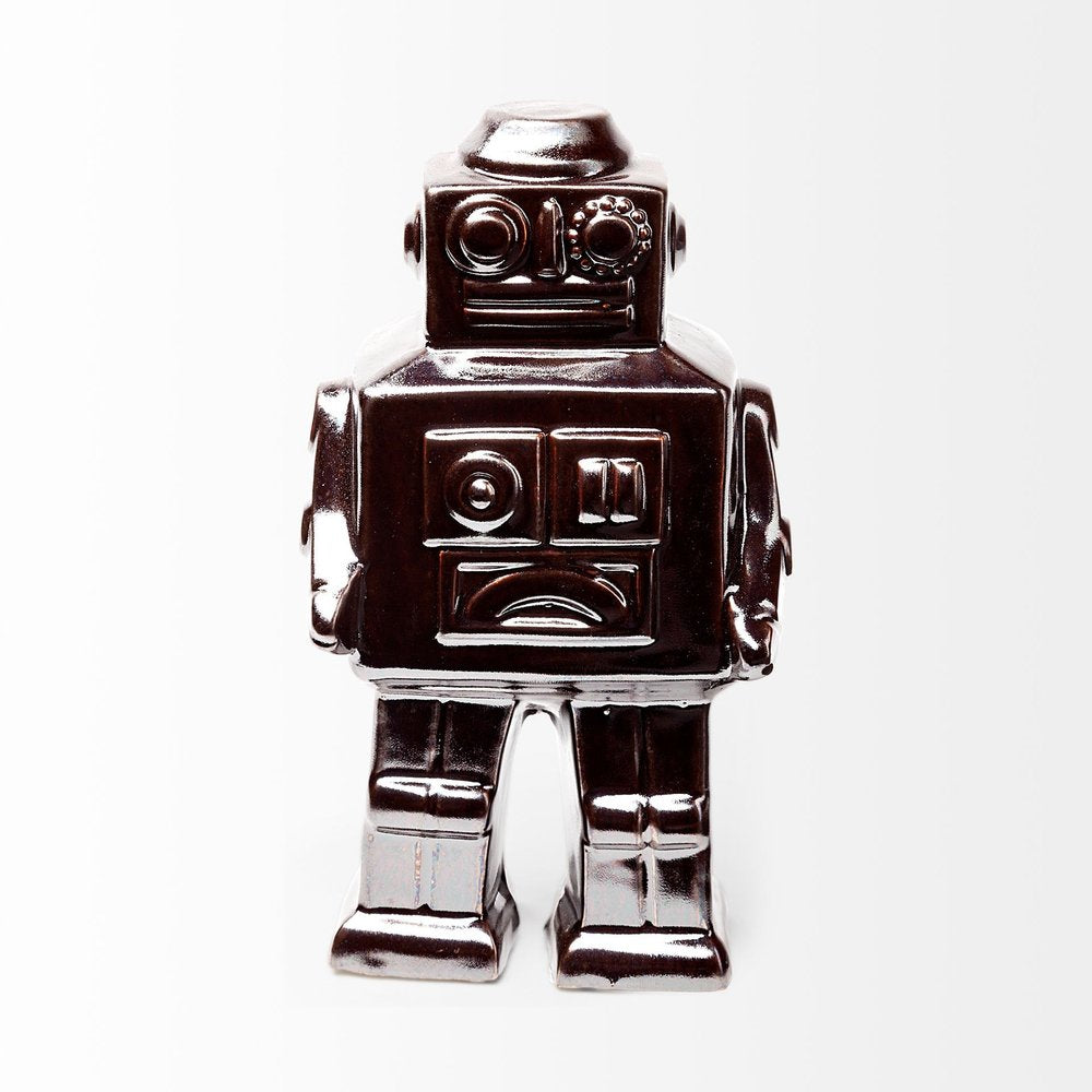 Escultura de metal plateado de 7" con forma de robot