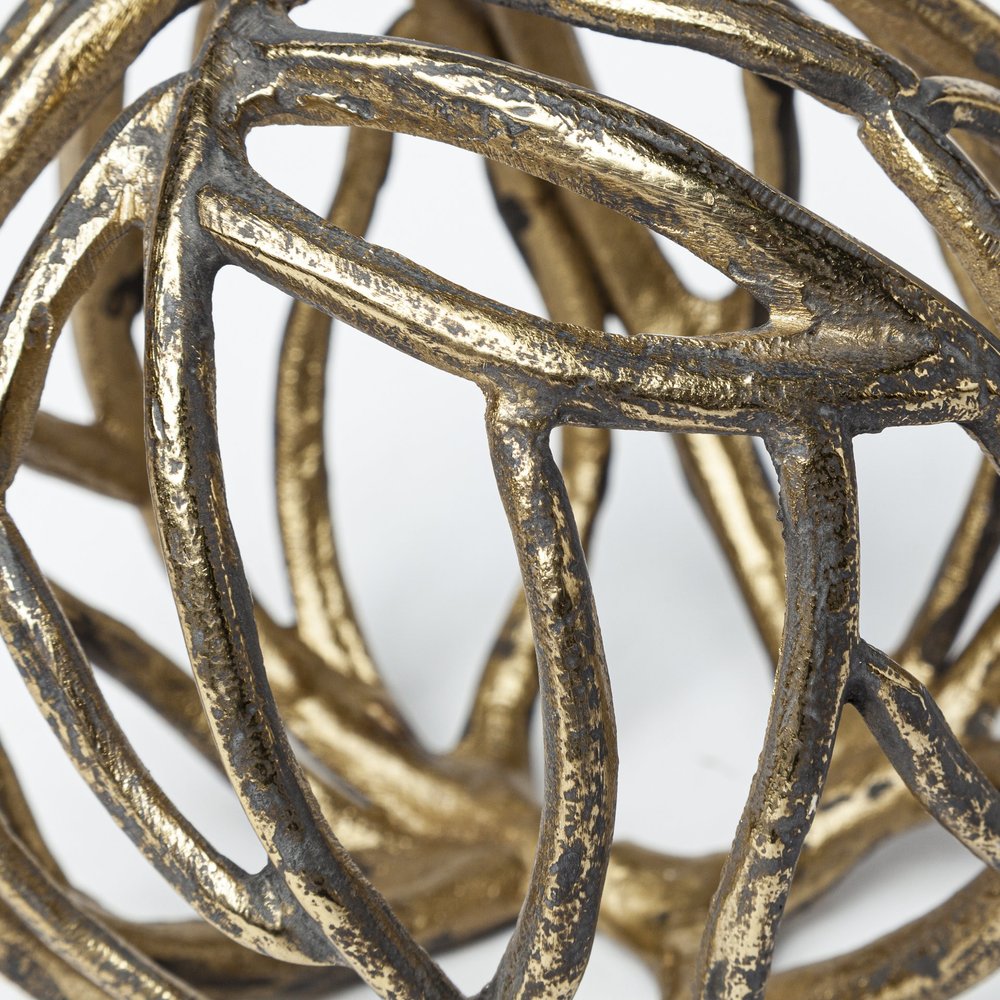 Escultura de mesa de aluminio con forma de orbe de rama de árbol rústica dorada envejecida de 18 cm