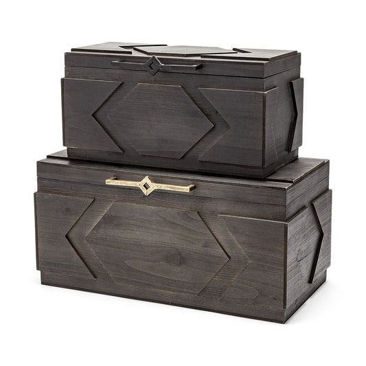 Conjunto de dos cajas rústicas modernas de madera maciza marrón