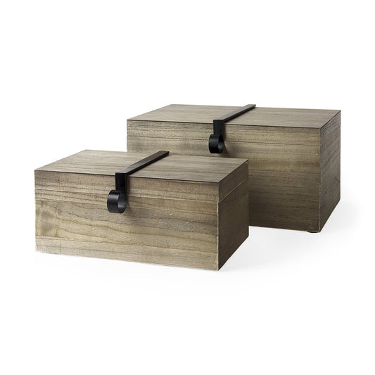 Juego de dos organizadores de escritorio de madera maciza marrón de 12"