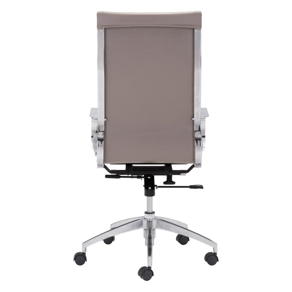 Silla de oficina giratoria ajustable con ruedas y cuero sintético en color topo y plateado