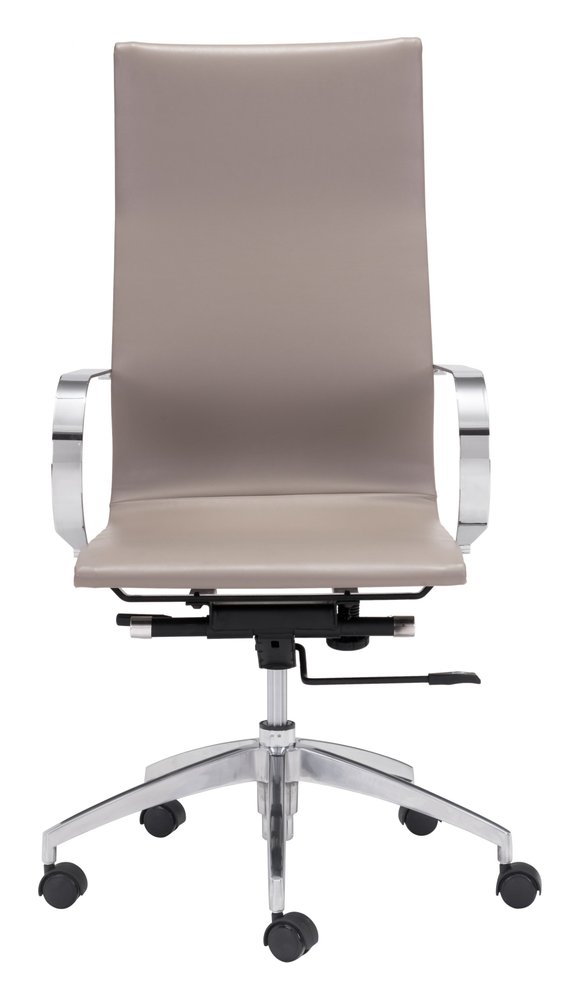 Silla de oficina giratoria ajustable con ruedas y cuero sintético en color topo y plateado