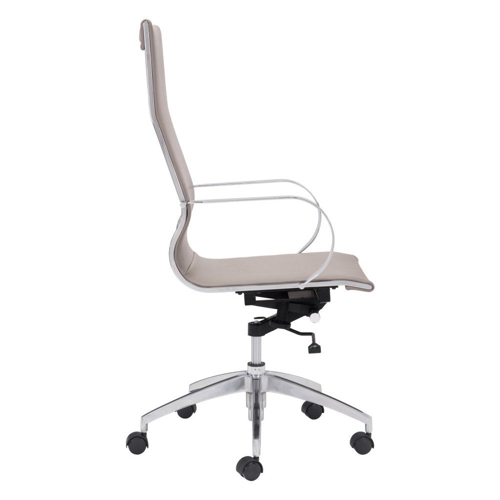 Silla de oficina giratoria ajustable con ruedas y cuero sintético en color topo y plateado