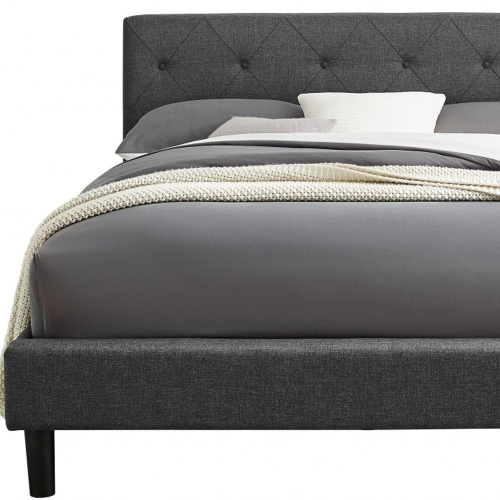Gray Tufted Upholstered King Bed Frame