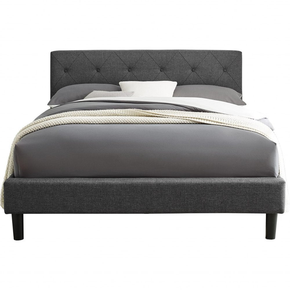 Gray Tufted Upholstered King Bed Frame