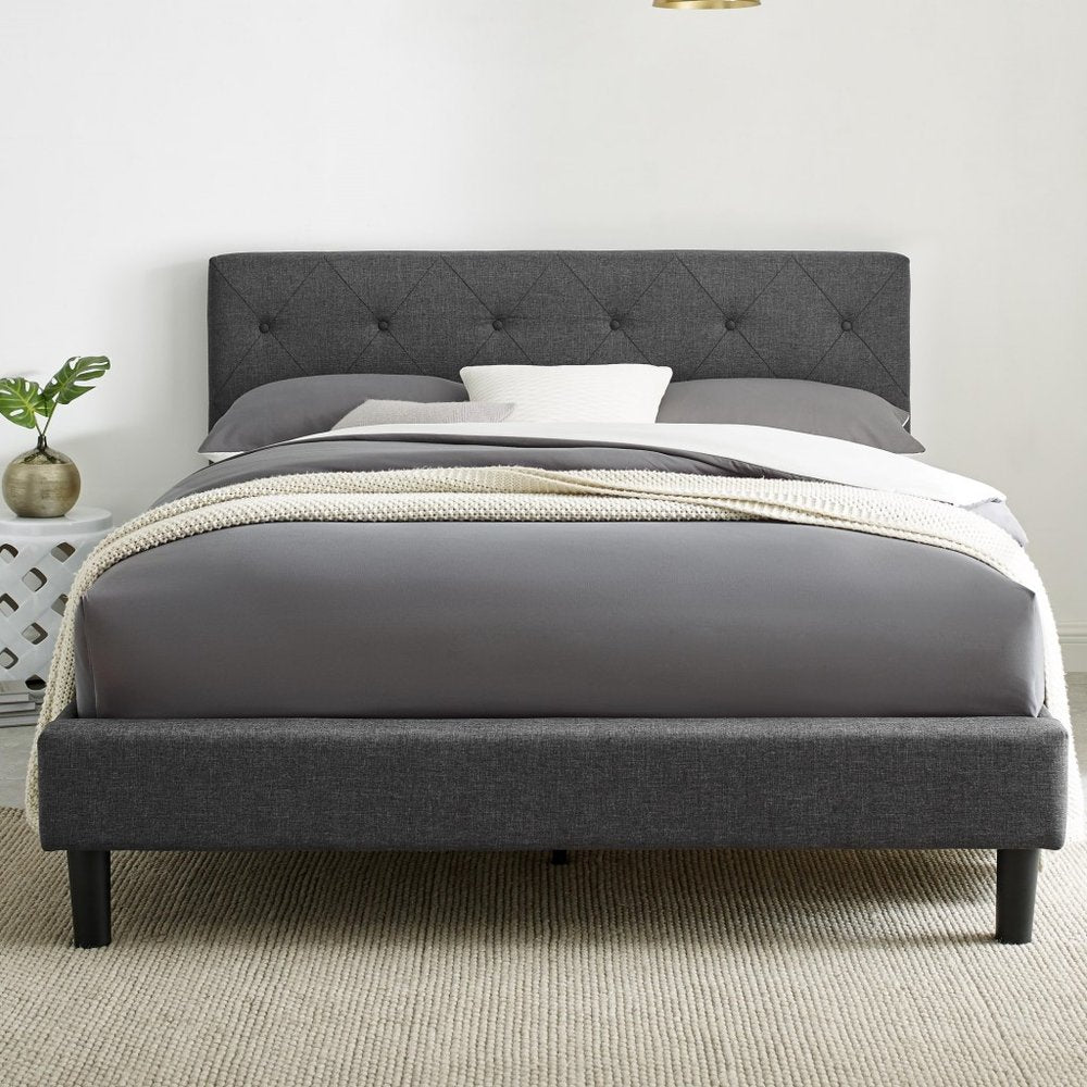 Gray Tufted Upholstered King Bed Frame
