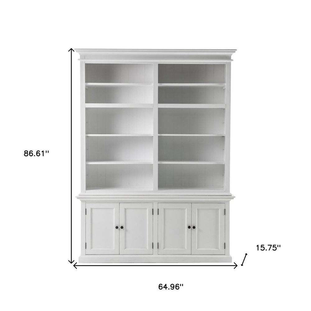 Librería ajustable de cuatro niveles de madera maciza blanca de 87"