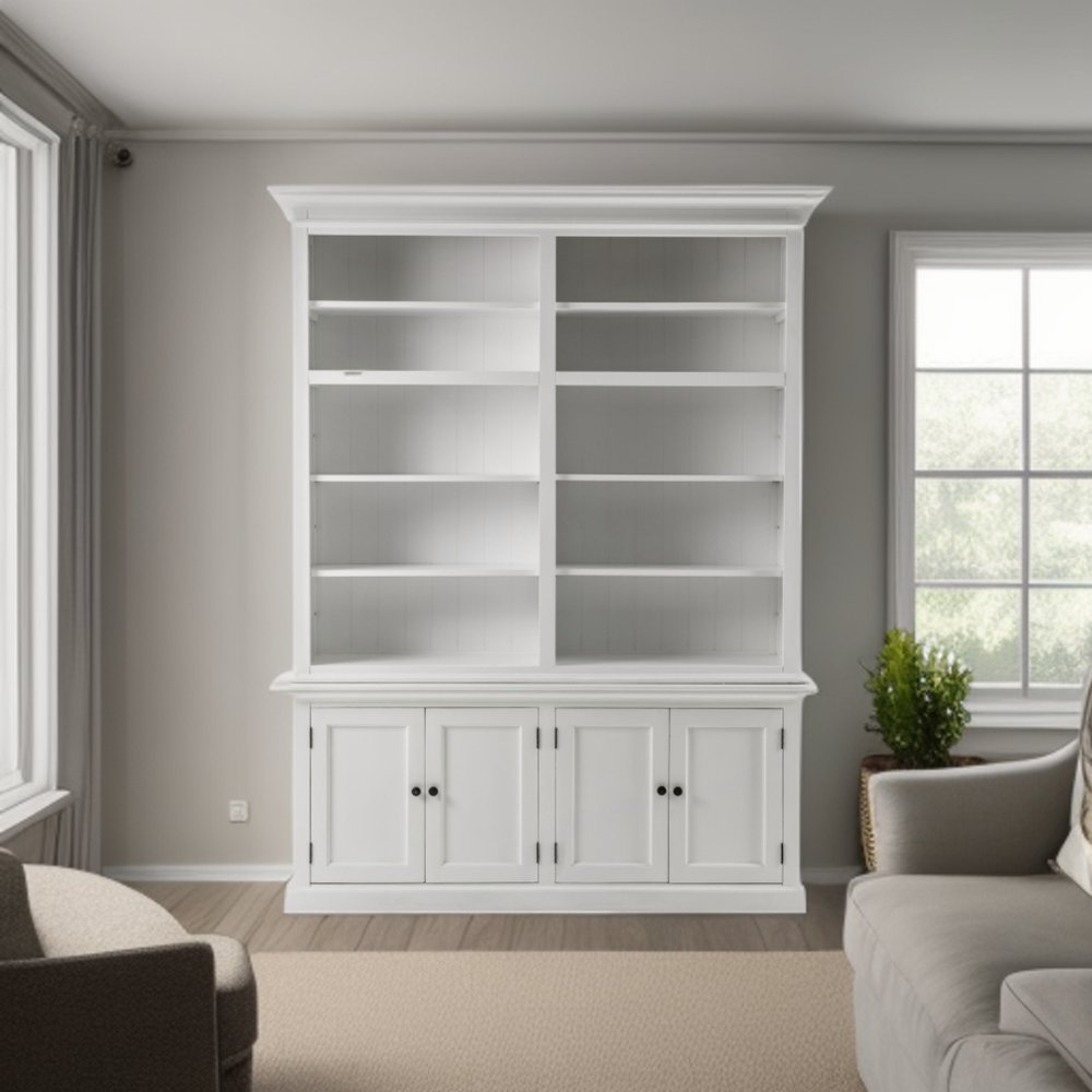 Librería ajustable de cuatro niveles de madera maciza blanca de 87"