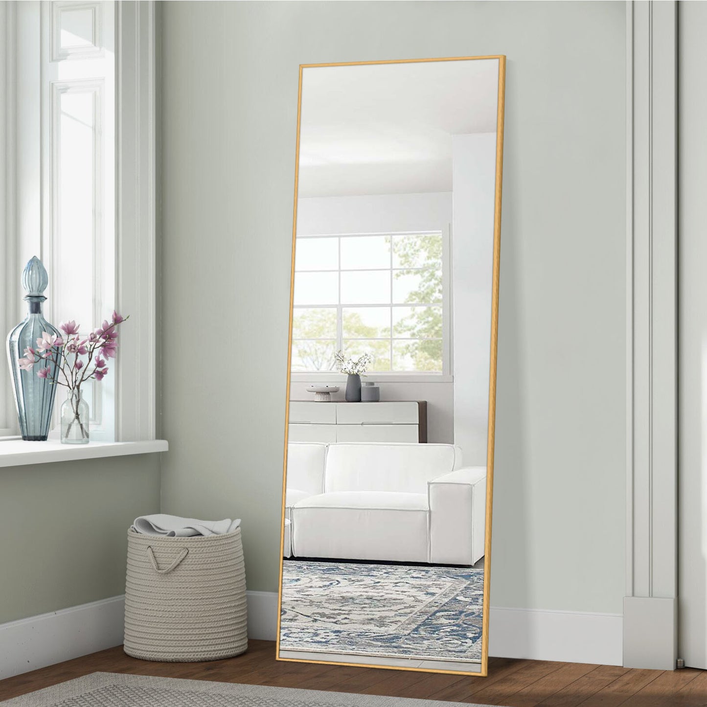 64" Silver Metal Freestanding and Wall Mount Accent Mirror