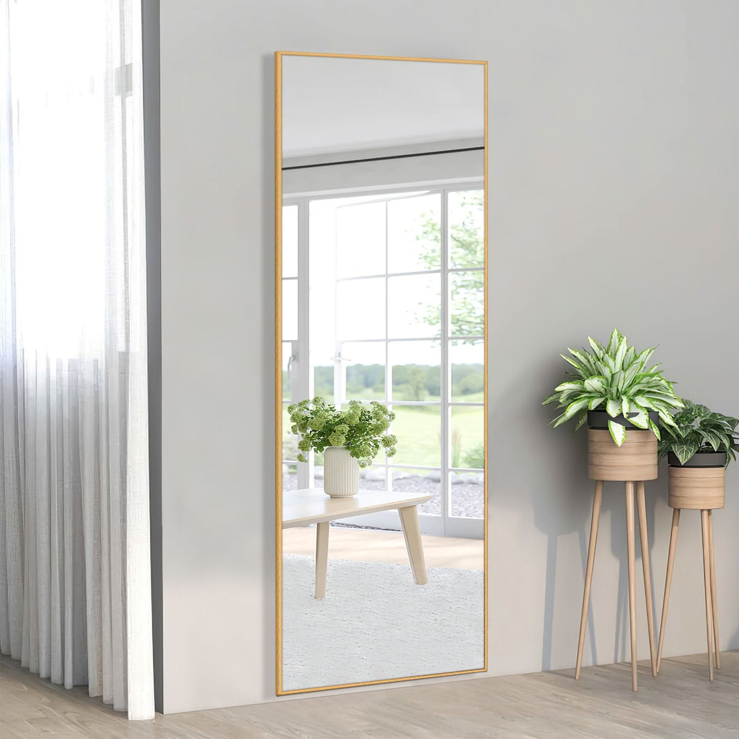 64" Silver Metal Freestanding and Wall Mount Accent Mirror