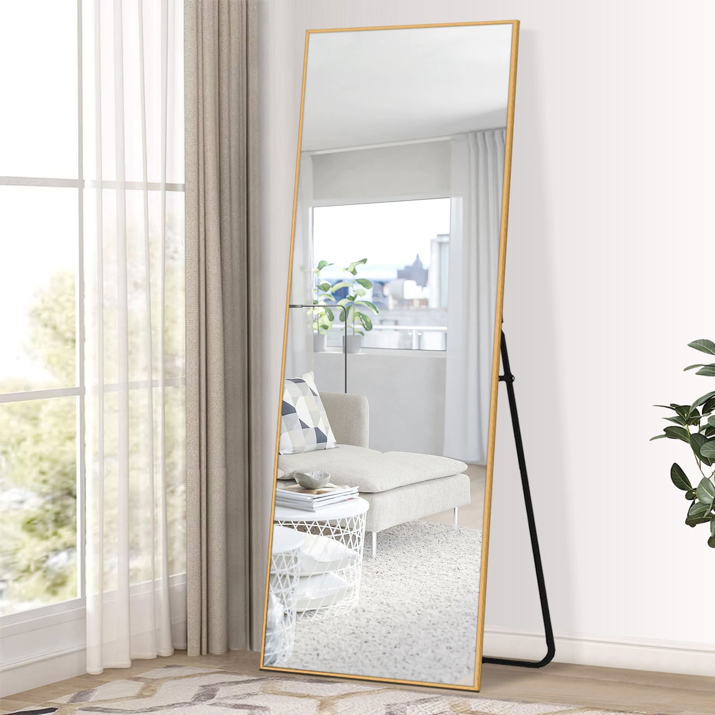 64" Silver Metal Freestanding and Wall Mount Accent Mirror