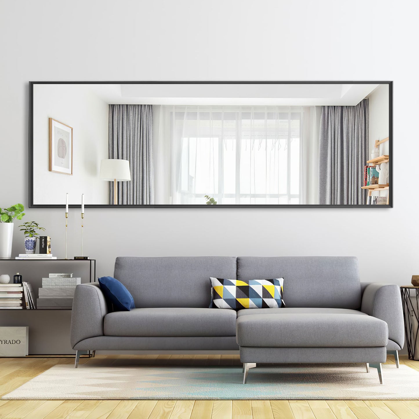 64" Silver Metal Freestanding and Wall Mount Accent Mirror