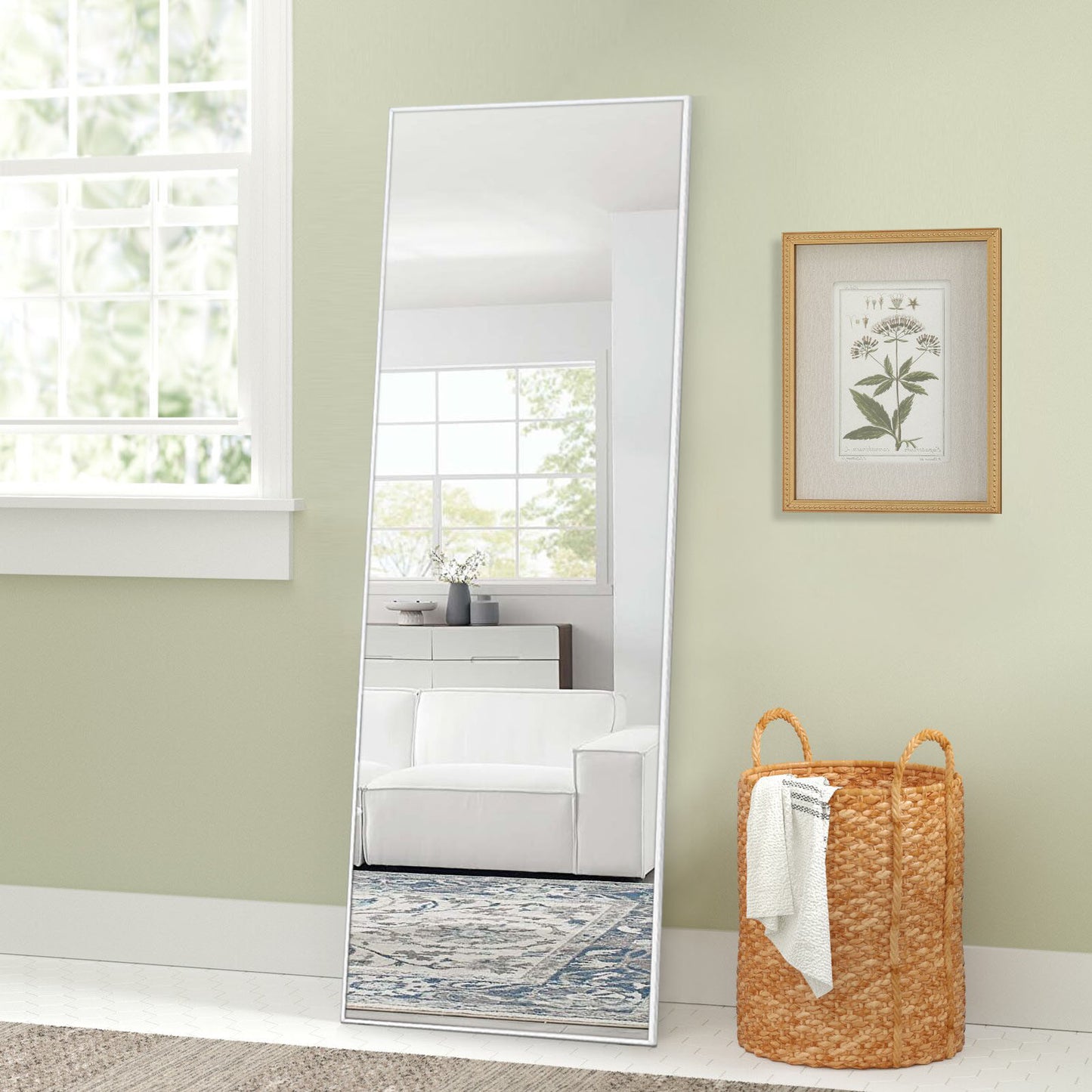 64" Silver Metal Freestanding and Wall Mount Accent Mirror