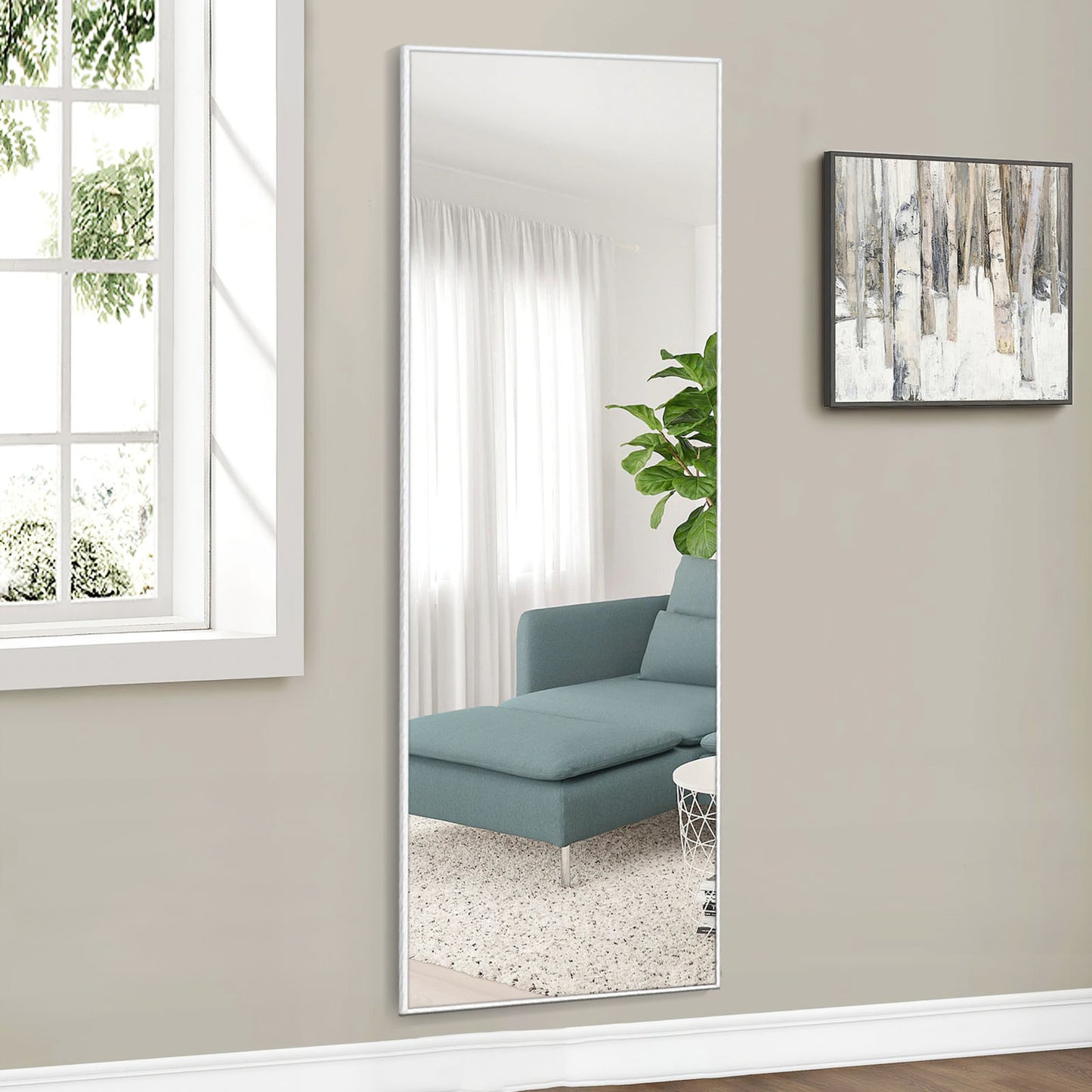 64" Silver Metal Freestanding and Wall Mount Accent Mirror