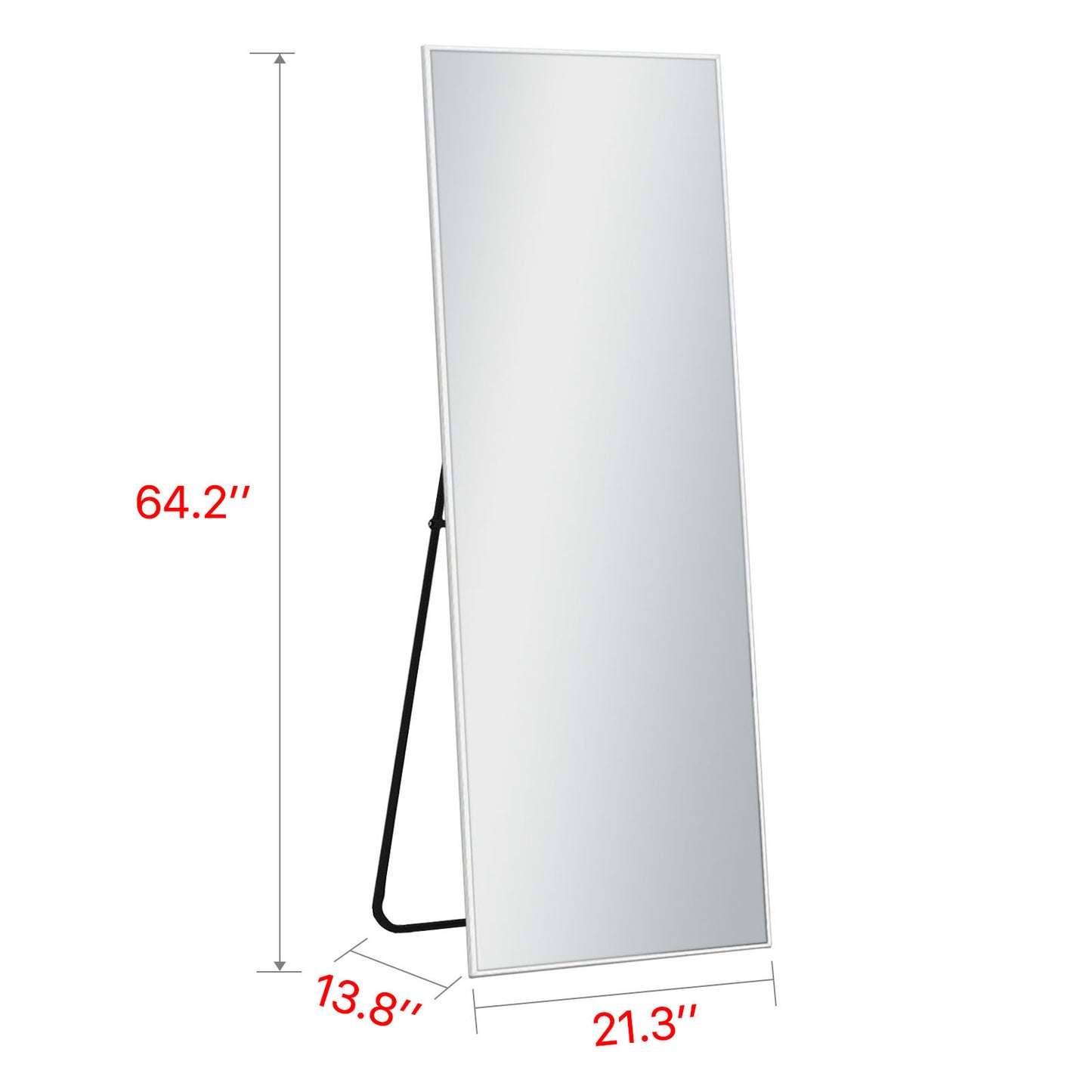 Espejo de pared de metal plateado de 64" con acento independiente