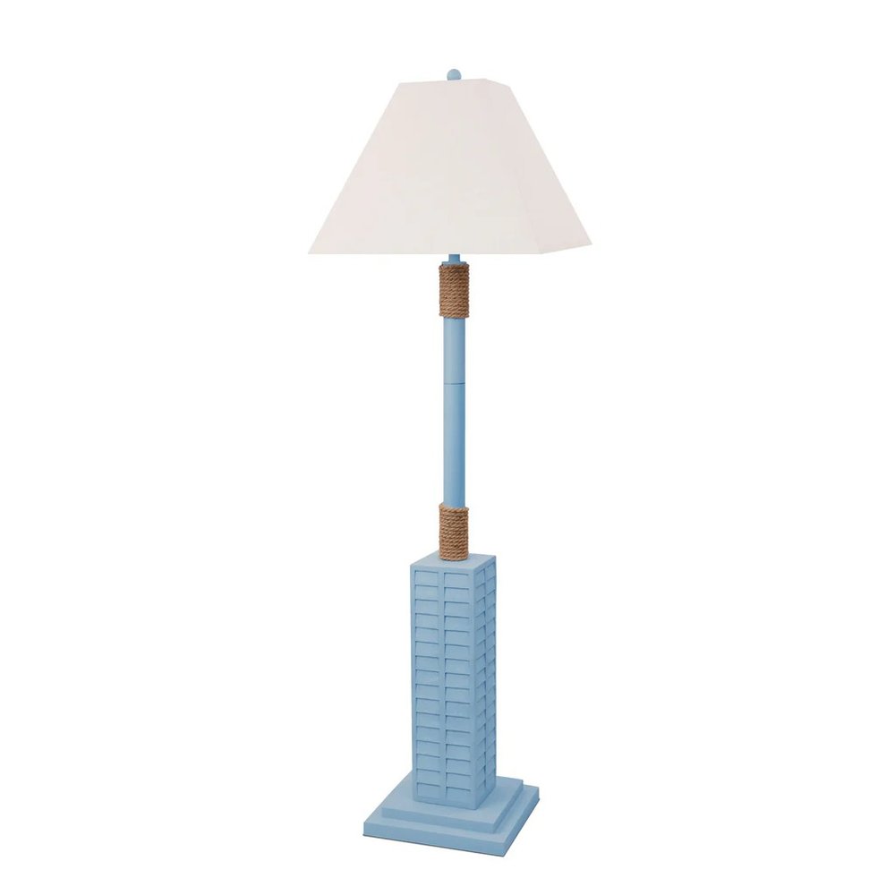 Lámpara de pie de poliresina azul claro de 63" con pantalla de lino color canela